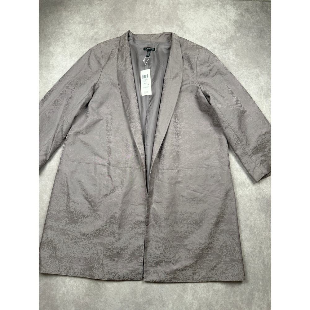 NWT Eileen Fisher Women XL Marble Satin Jacquard Coat Blazer Purple Silk Cotton